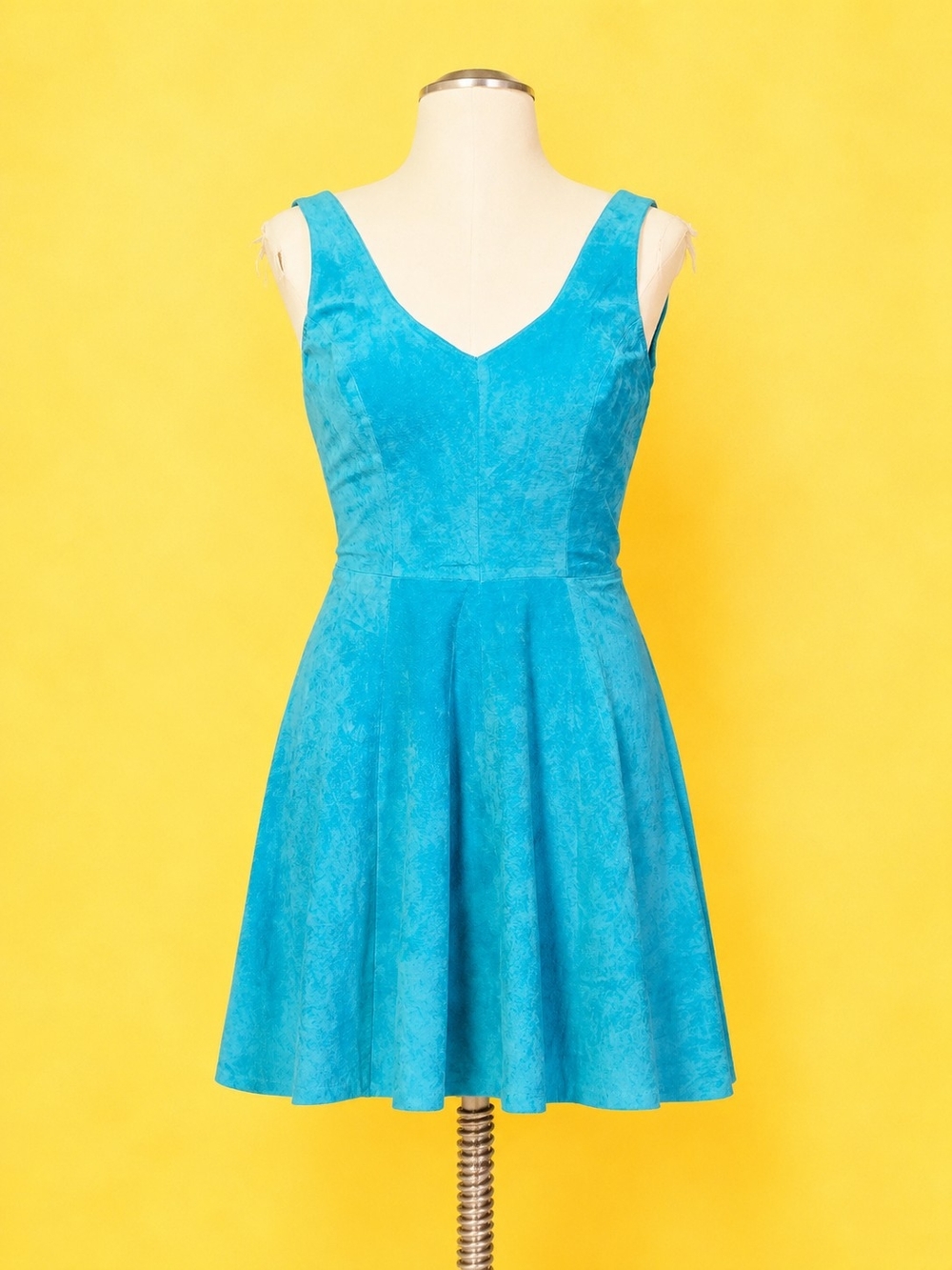 Vintage Firenze Santa Barbara Turquoise Genuine Leather Fit Flare Dress US Made